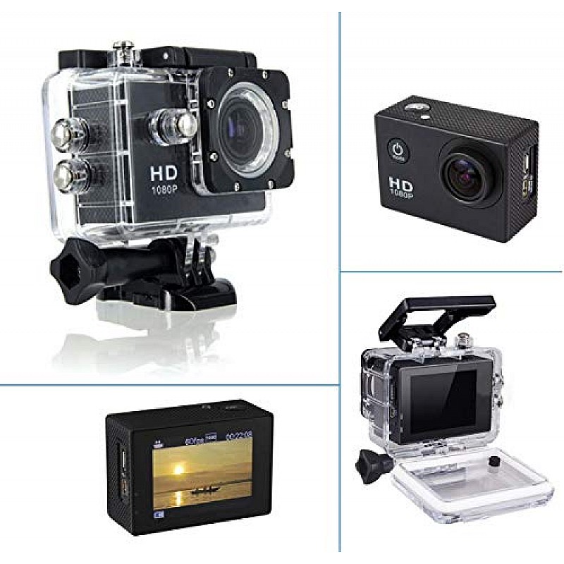 TechKing Full HD 1080p Action Camera Waterproof Sport Camera with 2 Inch LCD Screen, Optical 16MP 170 Degree (Black)