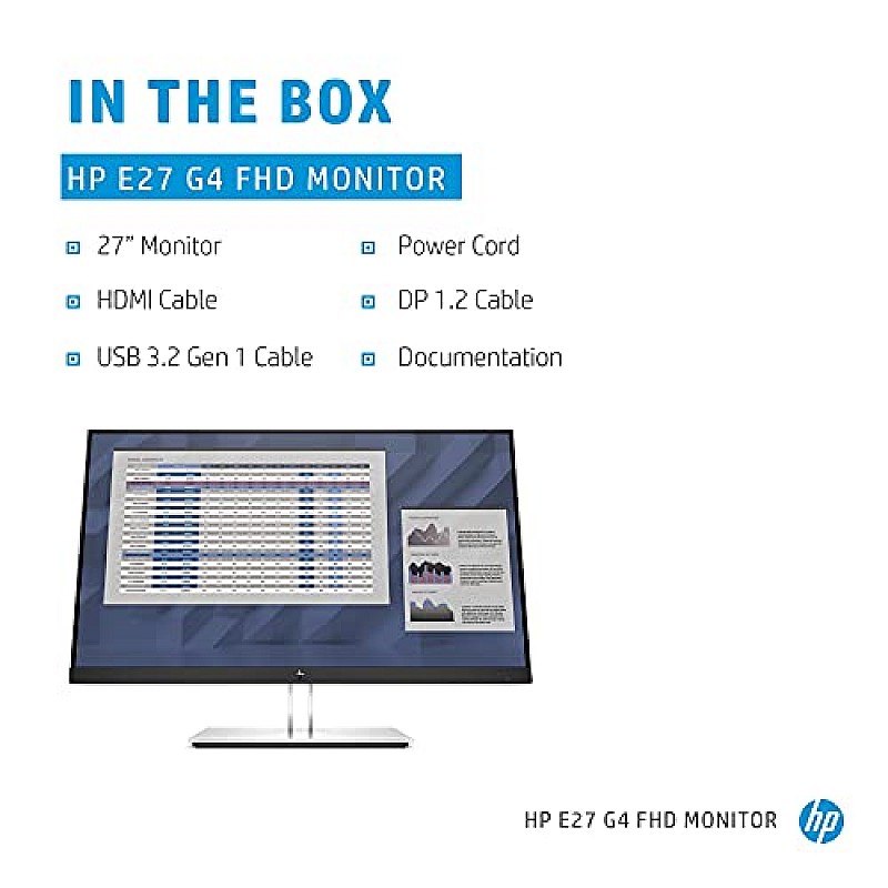 HP E27 G4 27-inches Full HD 1920 x 1080 Pixels Anti-Glare IPS Monitor with Low Blue Light Mode and On-Screen Control Black