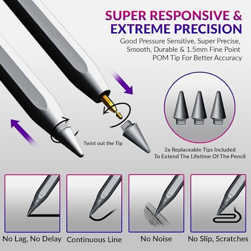 Tukzer 5-Replacement Tip Compatible with Tukzer Stylus Pen for iPad Palm Rejection, 2nd Gen