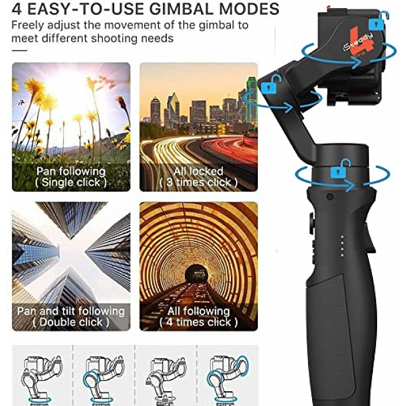 Hohem iSteady Pro 4 3-Axis Gimbal Stabilizer for Gopro 10/9 8/7/6/5/4, for Osmo Action and Other Action Cameras 