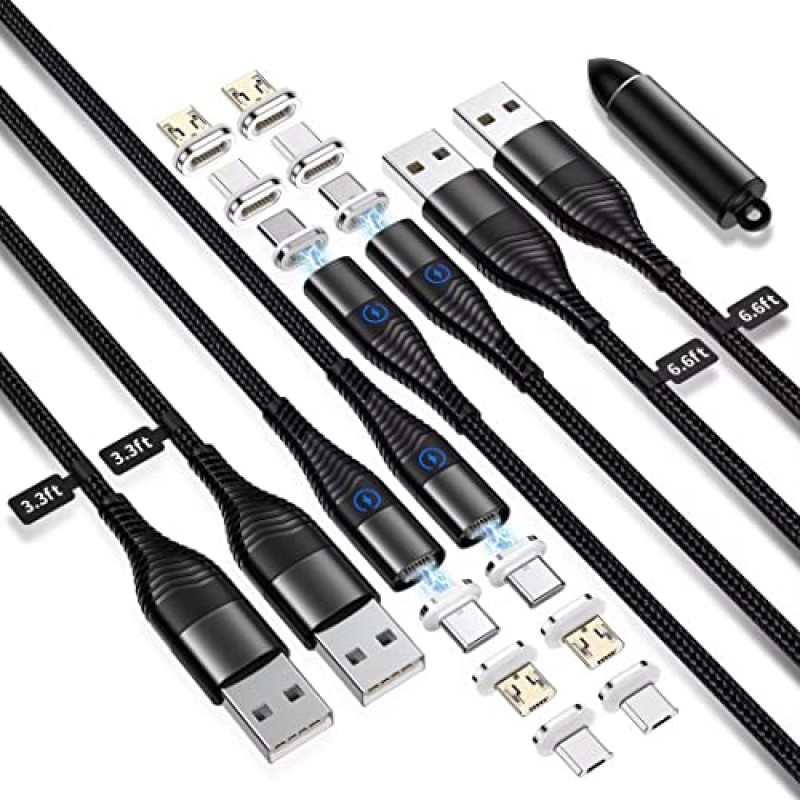 AIRTREE 3 in 1 Magnetic Charging Cable, YKZ Multi Magnet USB Cable for Type C/MicroUSB and i-Product, Max 15W Fast Charger Cable 