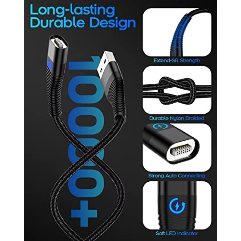 AIRTREE 3 in 1 Magnetic Charging Cable, YKZ Multi Magnet USB Cable for Type C/MicroUSB and i-Product, Max 15W Fast Charger Cable 