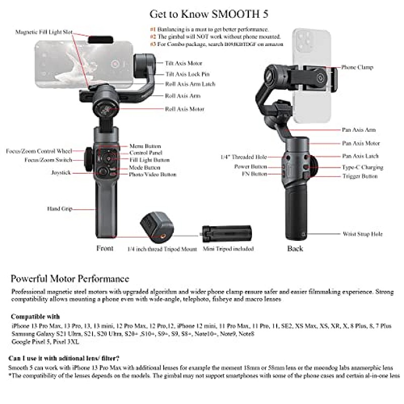 zhi yun Smooth 5 3-Axis Focus Pull & Zoom Capability Handheld