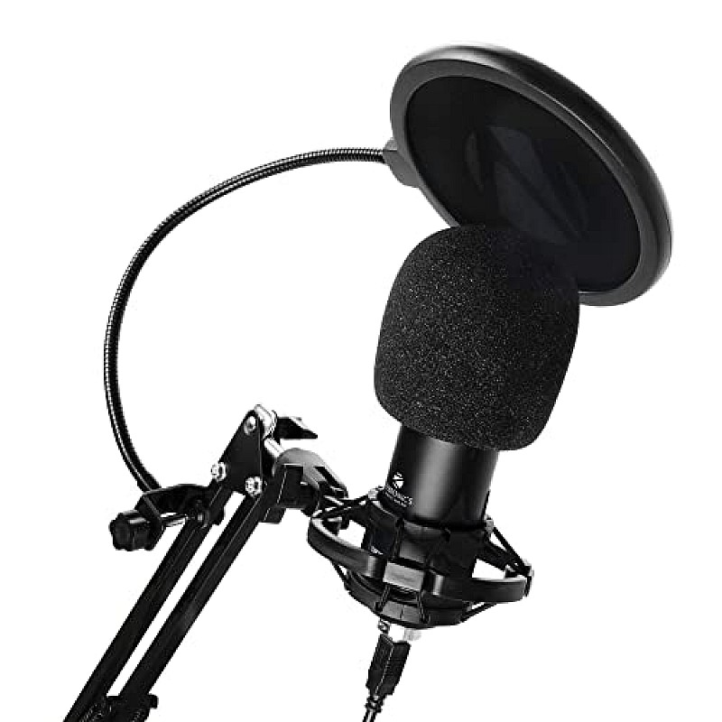 ZEBRONICS Zeb-Lucid PRO Desktop Mount Condenser Microphone with 2M USB Cable  Black