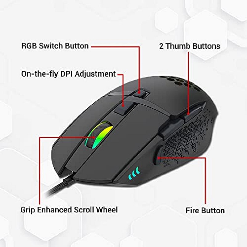 CLAW Chuff Wired Gaming Mouse, 6400 DPI with 7 Programmable Buttons via Customization Software