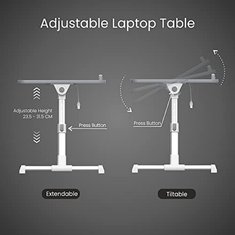 Portronics My Buddy Plus Adjustable Laptop Table with Built in USB Cooling Fan Foldable Legs (Black)