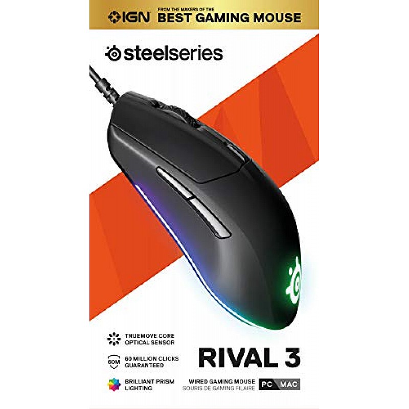 SteelSeries Rival 3 Wireless Gaming Mouse 400+ Hour Battery Life Black