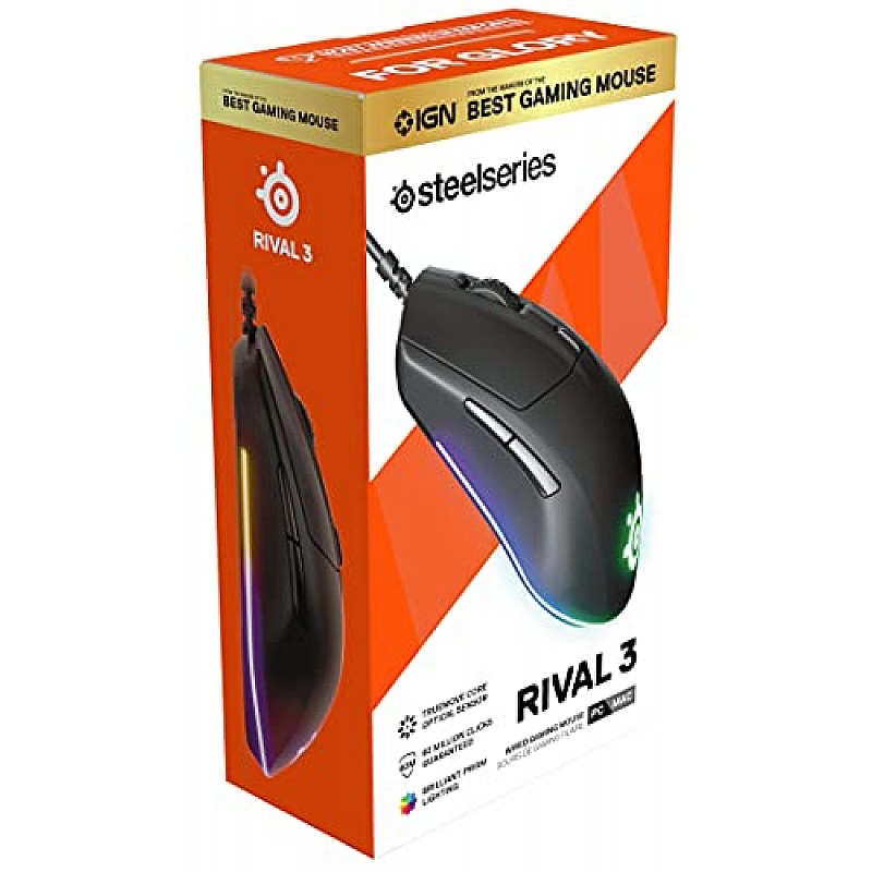 SteelSeries Rival 3 Wireless Gaming Mouse 400+ Hour Battery Life Black