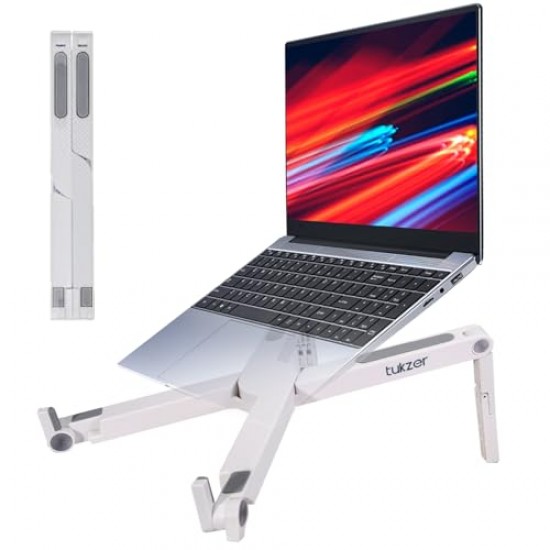 Tukzer Foldable Laptop Stand Riser for Laptop, MacBook, Notebook & Tablets up to 15.6 Inch| Portable- 2 Level Height (White)