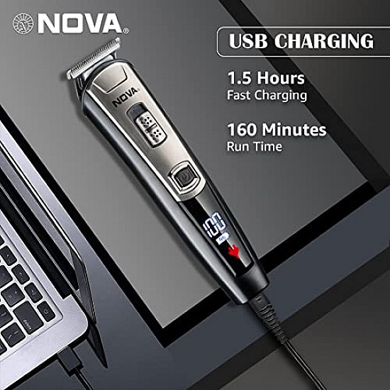 Nova NG 1153 Digital USB Corded and Cordless 160 Minutes Runtime Trimmer for Men (Gray)