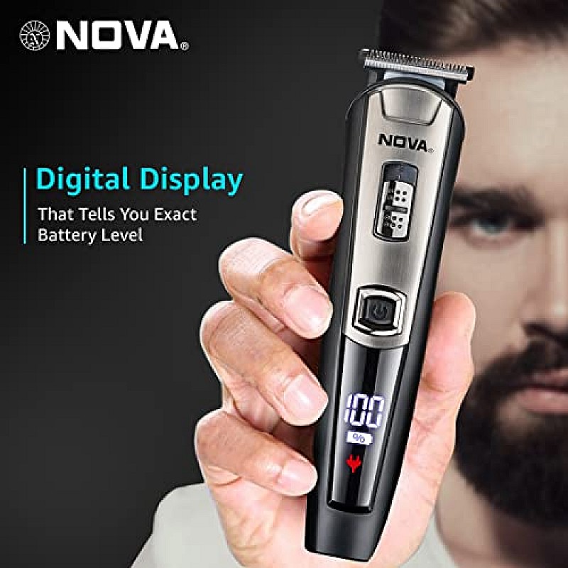 Nova NG 1153 Digital USB Corded and Cordless 160 Minutes Runtime Trimmer for Men (Gray)