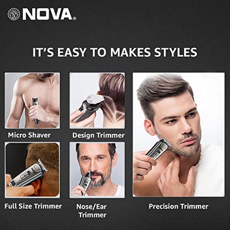 Nova NG 1153 Digital USB Corded and Cordless 160 Minutes Runtime Trimmer for Men (Gray)