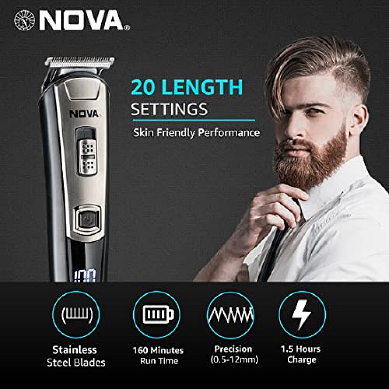 Nova NG 1153 Digital USB Corded and Cordless 160 Minutes Runtime Trimmer for Men (Gray)