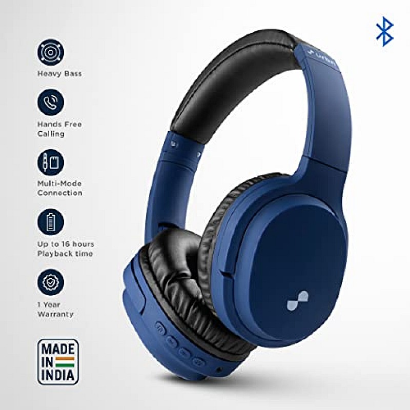 URBN Thump 550 HD Sound Deep Bass Wireless Bluetooth On Ear Headphone with in-Built Mic, (Blue)