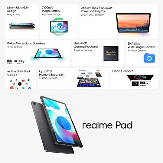 Realme Pad 3 GB RAM 32 GB ROM 10.4 inch with Wi-Fi+4G Tablet Grey 
