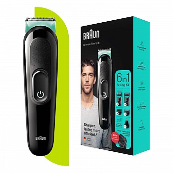 Braun MGK3321, 6-in-1 Beard Trimmer for Men from Gillette, All-in-One Tool, 5 attachments (Black Vibrant Green)