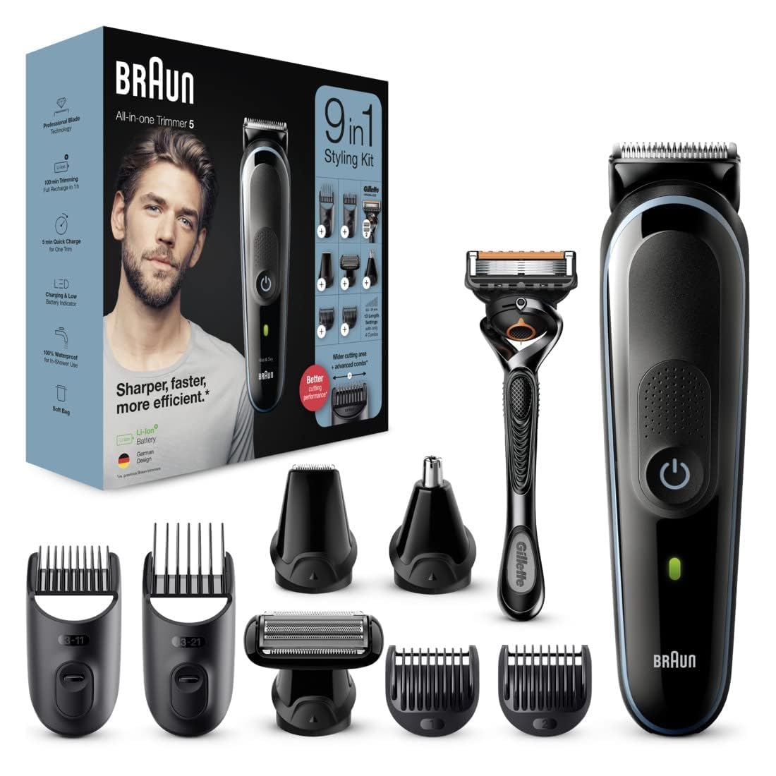 Braun MGK5380 9-In-1 Beard Trimmer for Men Black Nordic (Blue)