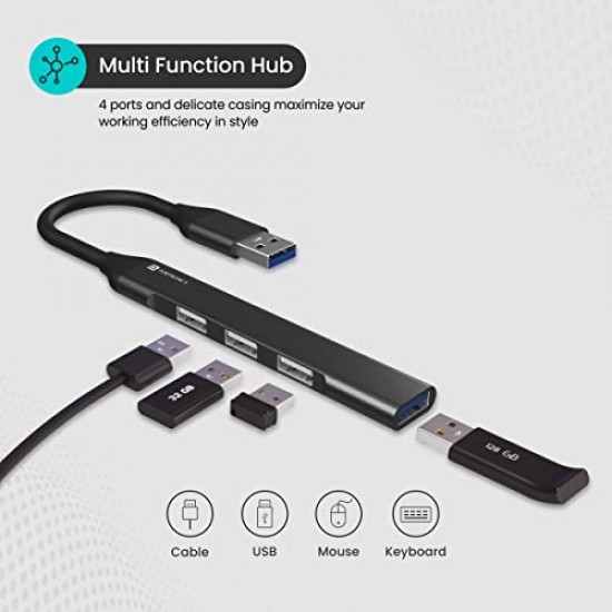 Portronics Mport 31 USB Hub (4-in-1), Multiport Adapter with 1 x USB 3.0 & 3 x USB 2.0 Ports (Grey)