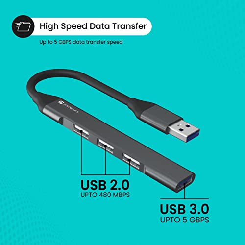 Portronics Mport 31 USB Hub (4-in-1), Multiport Adapter with 1 x USB 3.0 & 3 x USB 2.0 Ports (Grey)