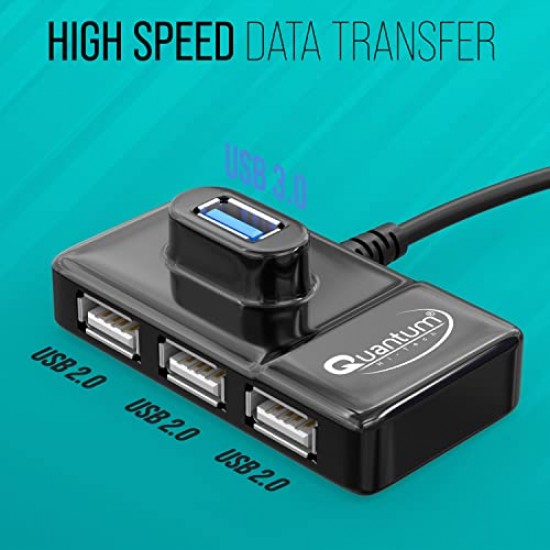 Quantum 4 Port USB Hub with High Speed Data Transfer QHM7532 (Black)