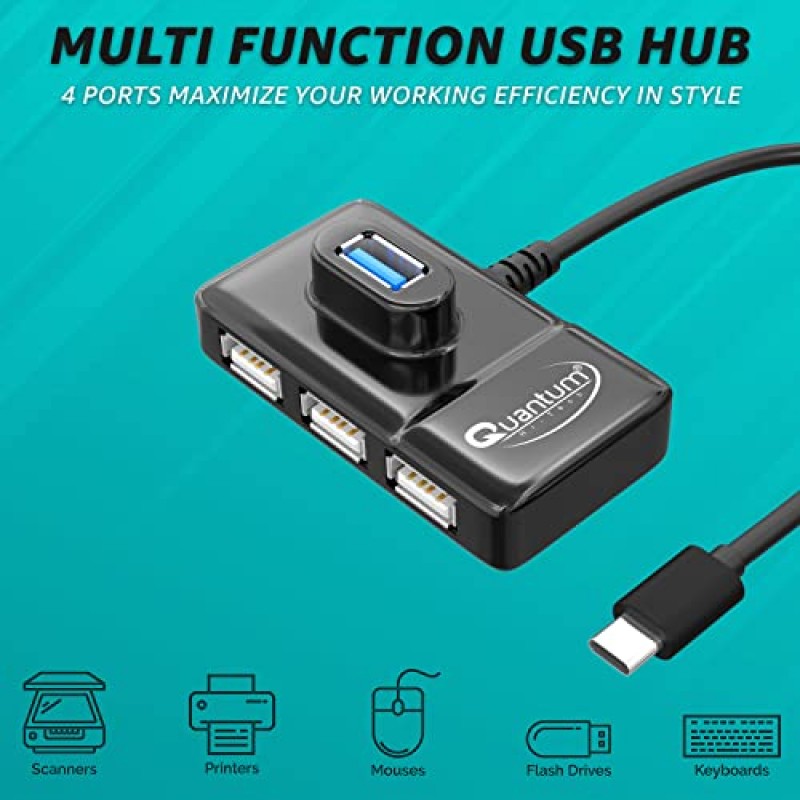 Quantum 4 Port USB Hub with High Speed Data Transfer QHM7532 (Black)