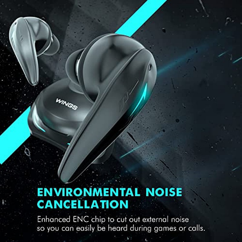 WINGS Phantom 500 with ENC and 40 ms latency game mode Bluetooth Headset  (Black, True Wireless)