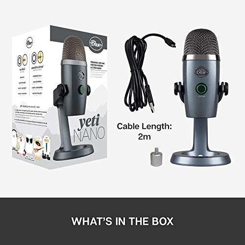 Blue Yeti Nano Premium USB Microphone for Recording, Streaming, Gaming, Podcasting on PC and Mac, Condenser Mic Shadow Grey Blue Yeti Nano Premium USB Microphone for Recording, Streaming, Gaming, Podcasting on PC and Mac, Condenser Mic Shadow Grey