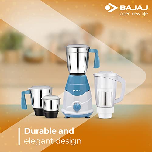 Bajaj Rex DLX Mixer Grinder 750W Mixie For Kitchen With Nutri-Pro Feature 4 Stainless Steel Mixer Jar White Blue Bajaj Rex DLX Mixer Grinder 750W Mixie For Kitchen With Nutri-Pro Feature 4 Stainless Steel Mixer Jar White Blue