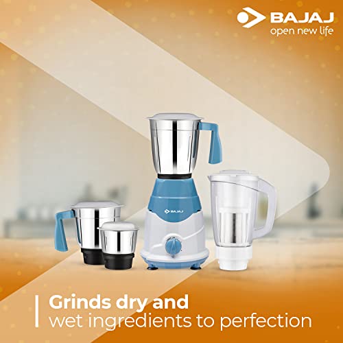 Bajaj Rex DLX Mixer Grinder 750W Mixie For Kitchen With Nutri-Pro Feature 4 Stainless Steel Mixer Jar White Blue Bajaj Rex DLX Mixer Grinder 750W Mixie For Kitchen With Nutri-Pro Feature 4 Stainless Steel Mixer Jar White Blue