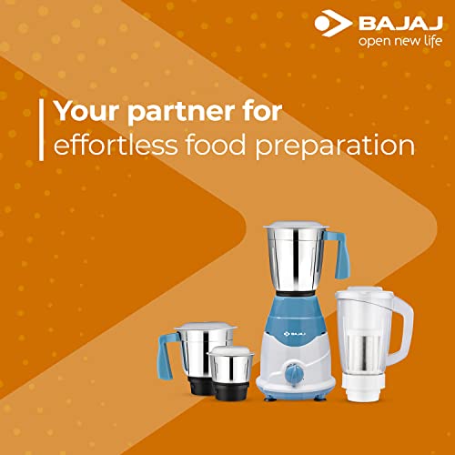 Bajaj Rex DLX Mixer Grinder 750W Mixie For Kitchen With Nutri-Pro Feature 4 Stainless Steel Mixer Jar White Blue Bajaj Rex DLX Mixer Grinder 750W Mixie For Kitchen With Nutri-Pro Feature 4 Stainless Steel Mixer Jar White Blue