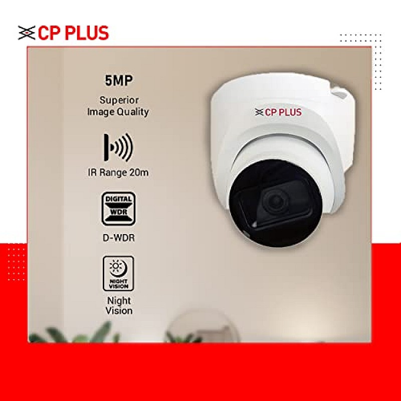 CP PLUS 5MP IR Dome Camera 3.6mm Fixed Lens up to 20 M IR Distance Max. 25fps5MP (16:9 Video Output), White