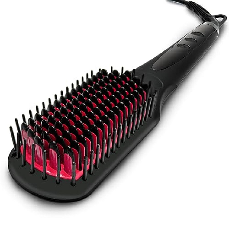 AGARO Hair Straightening Brush, Hair Straightening Comb For Women  Gives Naturally Straight Hair in 5 Mins, Black, HSB2107