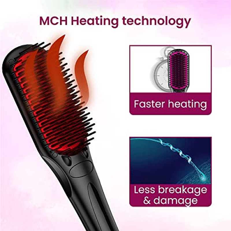 AGARO Hair Straightening Brush, Hair Straightening Comb For Women  Gives Naturally Straight Hair in 5 Mins, Black, HSB2107