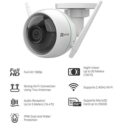 EZVIZ by Hikvision|C8C Outdoor WiFi 1080p Motorized Pan/Tilt Camera,Color Night Vision, BuiltIn MicroSD Card Slot(Upto 256GB) EZVIZ by Hikvision|C8C Outdoor WiFi 1080p Motorized Pan/Tilt Camera,Color Night Vision, BuiltIn MicroSD Card Slot(Upto 256GB)