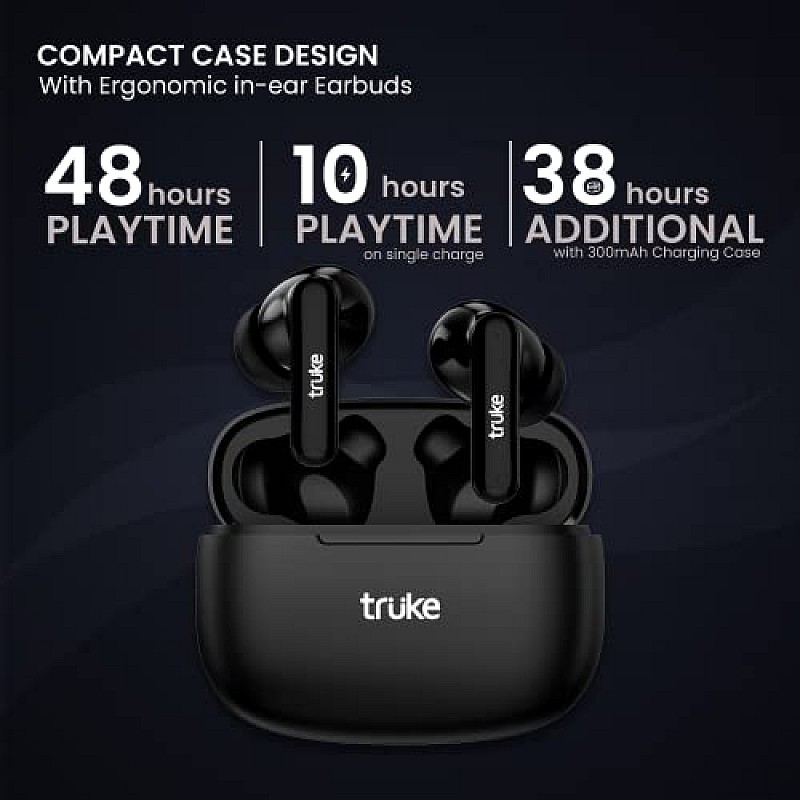 truke Air Buds Lite True Wireless in Ear Earbuds with 10H Single Charge Playtime, Gaming Mode, ENC, AAC Codec, Bluetooth 5.1, IPX4 (Black)