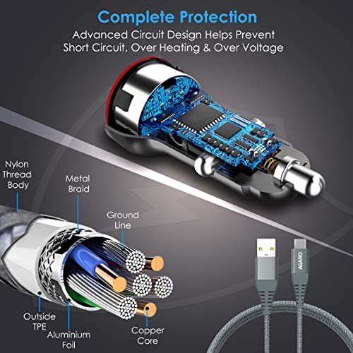 AGARO Dual Port Car Charger and USB A to Micro Nylon Braided Cable Combo, 18W Charger, Quick Charge and Data Sync, Dual USB Port AGARO Dual Port Car Charger and USB A to Micro Nylon Braided Cable Combo, 18W Charger, Quick Charge and Data Sync, Dual USB Port