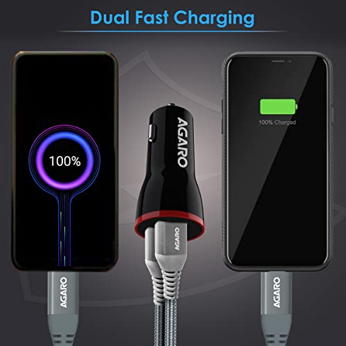 AGARO Dual Port Car Charger and USB A to Micro Nylon Braided Cable Combo, 18W Charger, Quick Charge and Data Sync, Dual USB Port AGARO Dual Port Car Charger and USB A to Micro Nylon Braided Cable Combo, 18W Charger, Quick Charge and Data Sync, Dual USB Port