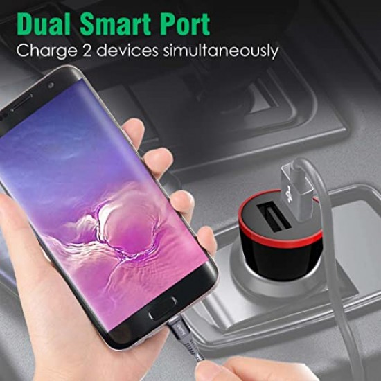 AGARO Dual Port Car Charger and USB A to Micro Nylon Braided Cable Combo, 18W Charger, Quick Charge and Data Sync, Dual USB Port 