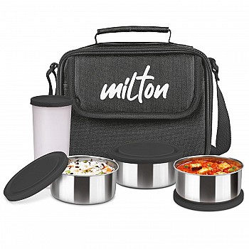 MILTON New Steel Combi LuInch Box, 3 Containers and 1 Tumbler with Jacket, Set of 4 400 Ml