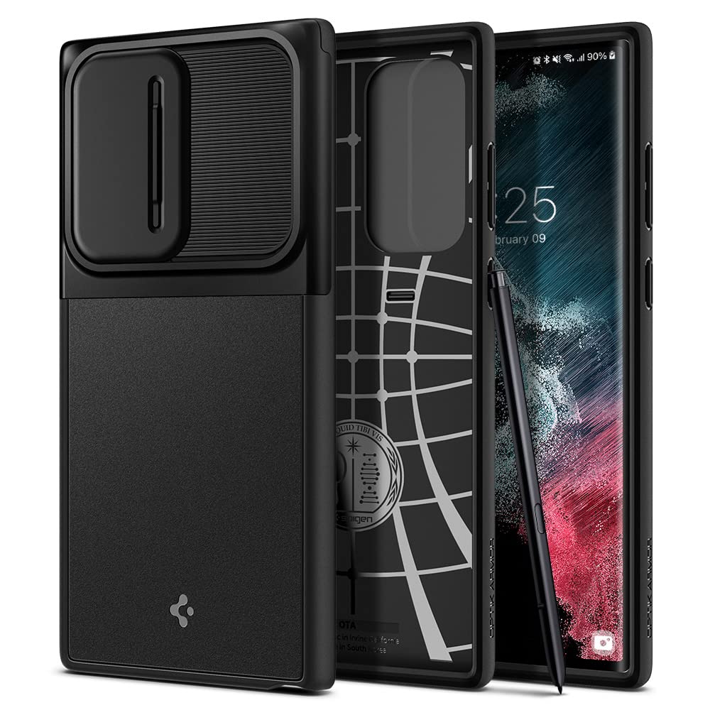 Spigen Optik Armor Back Cover Case Compatible with Galaxy S22 Ultra (TPU + Poly Carbonate Black)