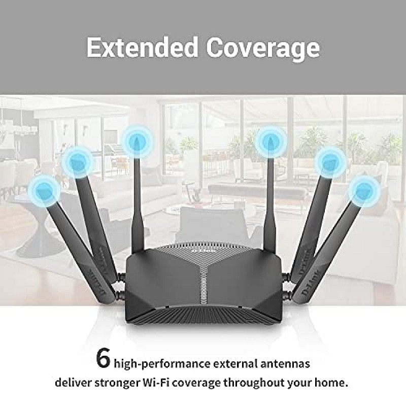 D-Link DIR-2640, AC 2600 Mbps MU-MIMO Dual Band High Power WiFi Router, 5 Gigabit Port, 4 External Antenna Black