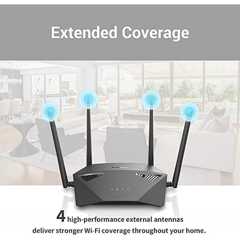 D-Link DIR-2640, AC 2600 Mbps MU-MIMO Dual Band High Power WiFi Router, 5 Gigabit Port, 4 External Antenna Black