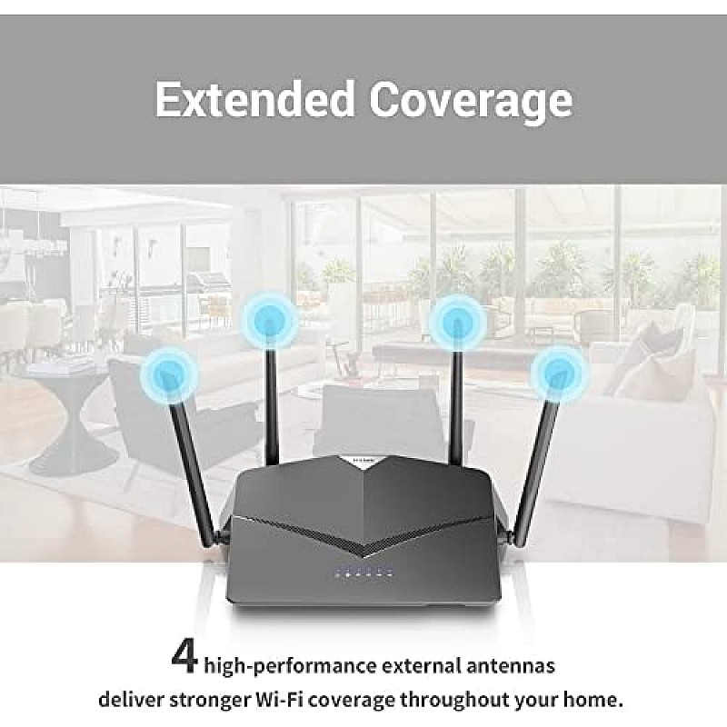 D-Link DIR-2640, AC 2600 Mbps MU-MIMO Dual Band High Power WiFi Router, 5 Gigabit Port, 4 External Antenna Black