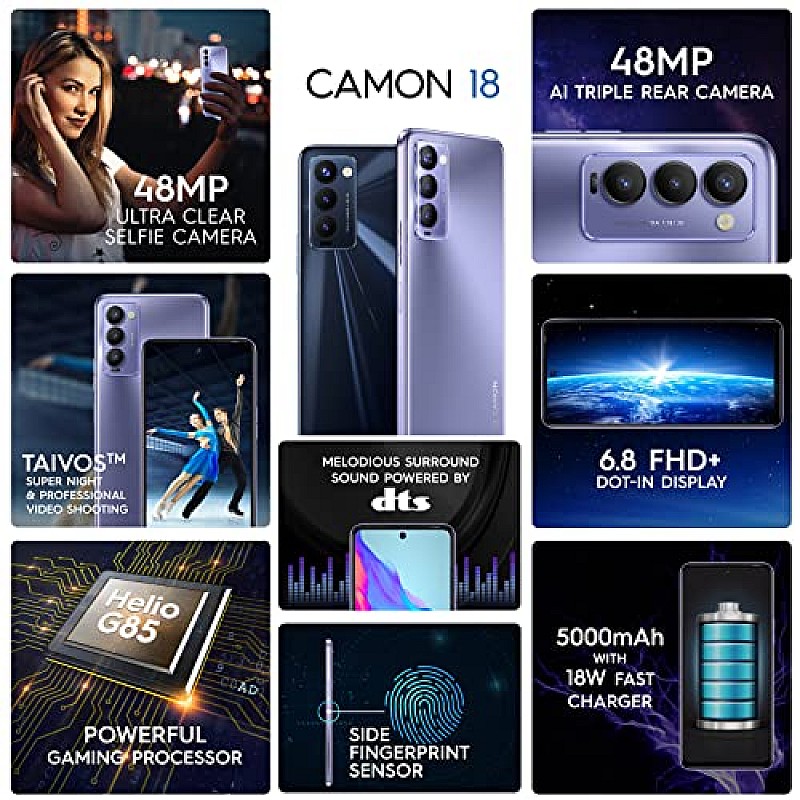 Tecno Camon 18 (Iris Purple, 4GB RAM, 128GB ROM) Refurbished