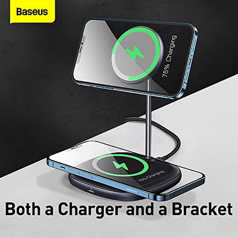 AIRTREE Wireless Fast Charger Swan 2 in1 Magnetic Bracket 20w + Charger 1 USB 12v 2a (US) + Cable Type-C 3A (1m,Black)