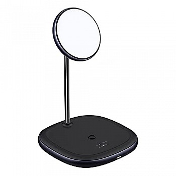 AIRTREE Wireless Fast Charger Swan 2 in1 Magnetic Bracket 20w + Charger 1 USB 12v 2a (US) + Cable Type-C 3A (1m,Black)