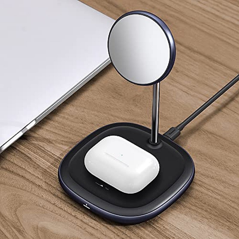 AIRTREE Wireless Fast Charger Swan 2 in1 Magnetic Bracket 20w + Charger 1 USB 12v 2a (US) + Cable Type-C 3A (1m,Black)