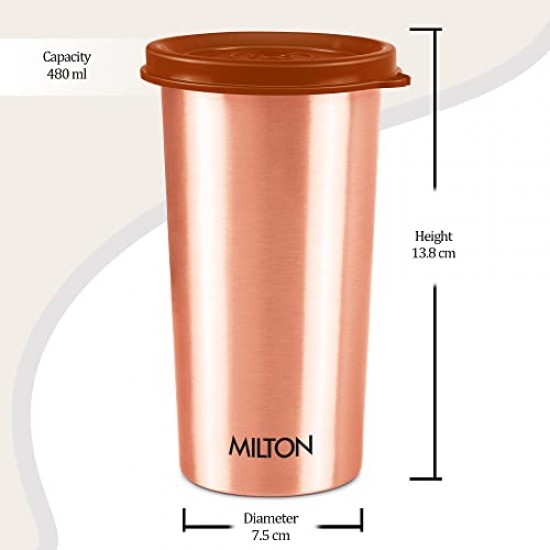 Milton Copper Drinking Water Tumbler with Lid, 1 Piece, 480 ml, Copper