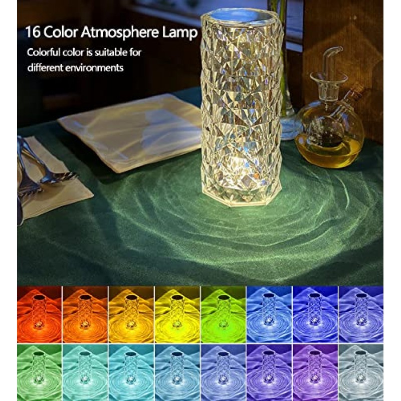 AIRTREE Lamp, Rose Diamond Table Lamp, 16 Colors RGB With Touch And Remote Control, USB Rechargeable Decorative Acrylic Rays lamp