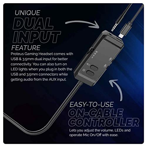 Cosmic Byte Proteus Headset Dual Input USB and 3.5mm, 7.1 Surround Sound, RGB LED, ENC Microphone Black Cosmic Byte Proteus Headset Dual Input USB and 3.5mm, 7.1 Surround Sound, RGB LED, ENC Microphone Black